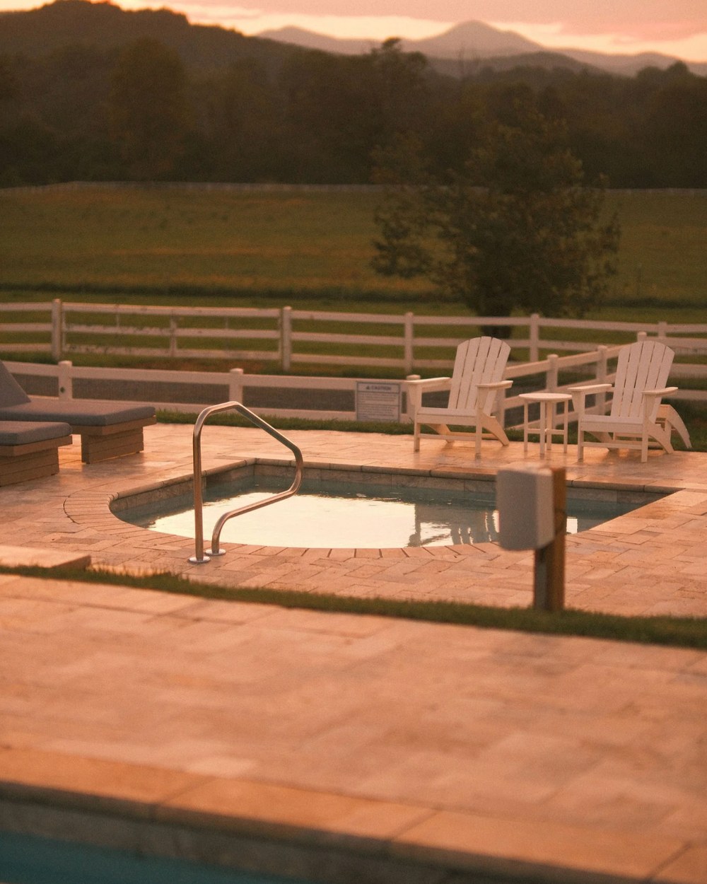 Hot tub with a Blue Ridge Mountains sunset view